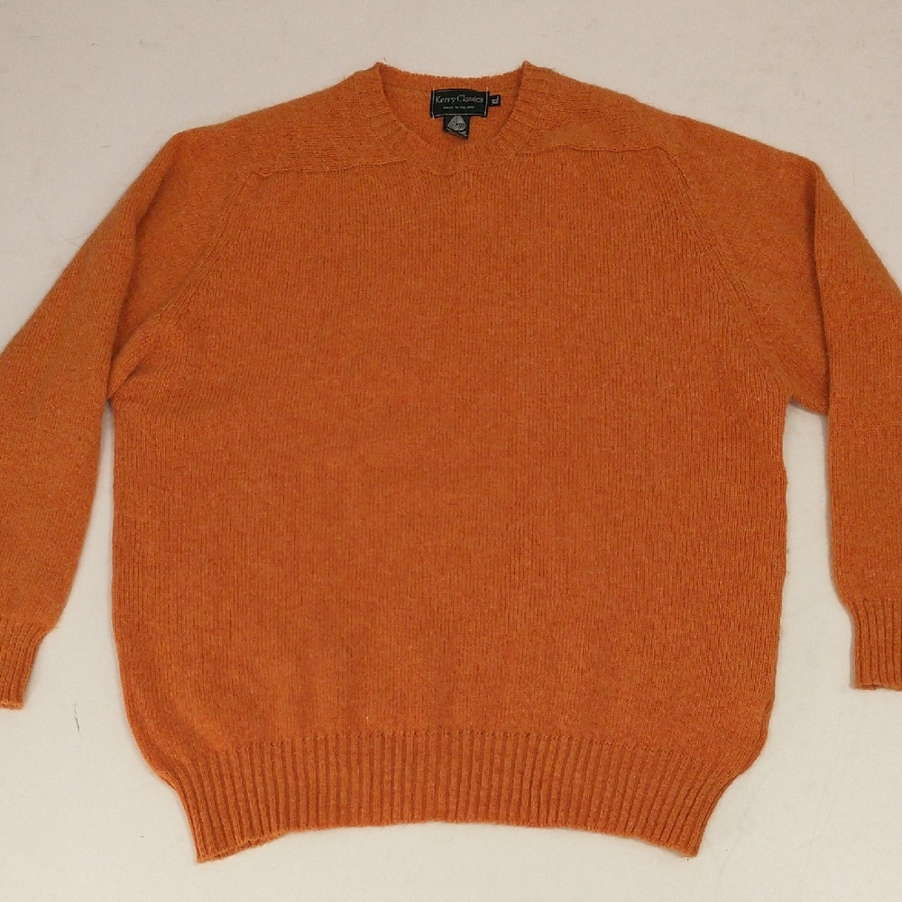 Tangerine Orange Heather Shetland Wool Sweater Kerry Ireland XL See Measurements